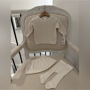 🧸 3 Mth Beige Cable Knit Cozy 3 Piece Baby Skirt Set NWT 100% Cotton